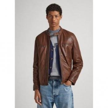 Biker Marrón Pepe Jeans con Cuello Mao