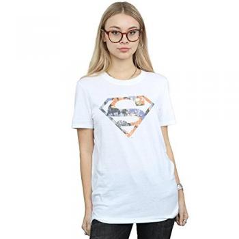 Superman Damen T-Shirt mit floralem Design S weiß