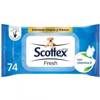 Scottex -Papel Higiénico Húmedo Fresh con Agua Micelar y Vitamina E, 74 toallitas húmedas desechables por el WC