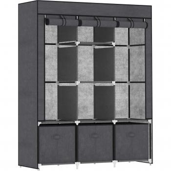 Foldable Fabric Wardrobe with Shelves, Hanging Rails, and Fabric Drawers