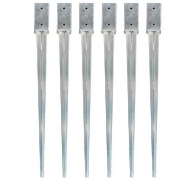 Spikes de clôture jardin 6 unités, 7×7×90 cm, acier galvanisé argenté