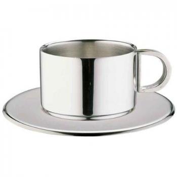 Compact Coffee Pair – 0.10L Stainless Steel Cup & Saucer