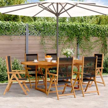 Black Polypropylene and Solid Wood 7-Piece Garden Set