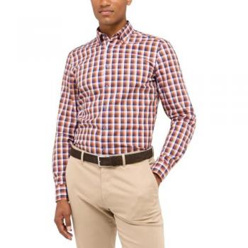 Eterna Slim Fit Langarmhemd für Herren in orange kariert