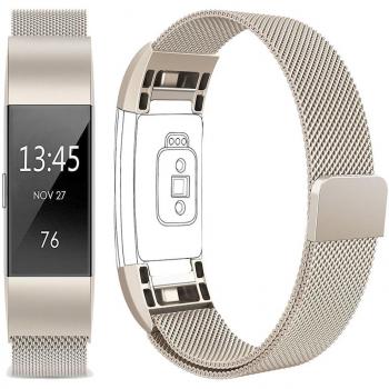 Vancle Bracelet de Remplacement Milanais pour Fitbit Charge 2 en inox avec Fermoir Magnétique (Champagne, Grand)