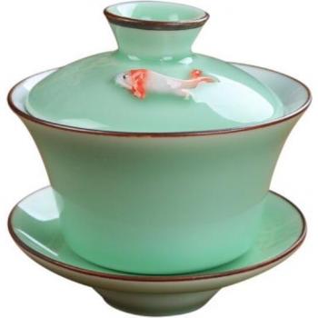 Set de Té Gaiwan, Cerámica Blanca y Cuencos de Té