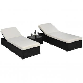 Outsunny Wicker Recliner Pool Lounger Set with Side Table