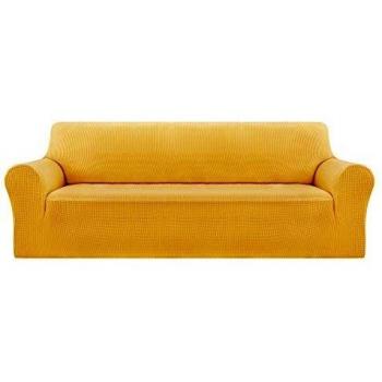 Deconovo Jacquard Sofa Covers Full Coverage Stretch Slipcovers Small Checks Polyester Anti-Slip Spandex Fabric Sofa Fabric Protector Couch Cover (Three Seater, Yellow)
