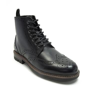 Men's Black Leather Derby with Brogue Detail