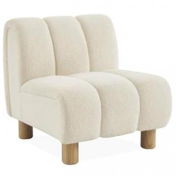 Relax Lounge Sweeek: Poltrona con gambe rotonde in legno e tessuto bouclé