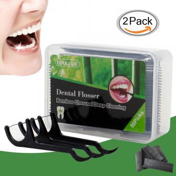 Charcoal‑Bambus Zahnseidensticks – 100 Packung