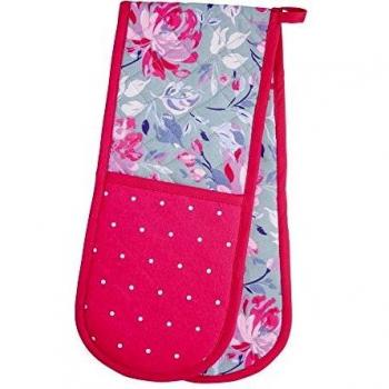 KitchenCraft Grey Flower Printed Double Oven Gloves