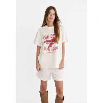 Stradivarius White Oversize Printed Tee XS