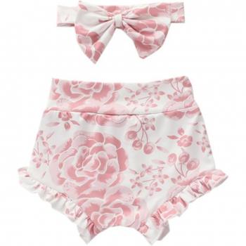 High Waist Ruffled Floral Harem Shorts for Babies 0-18M