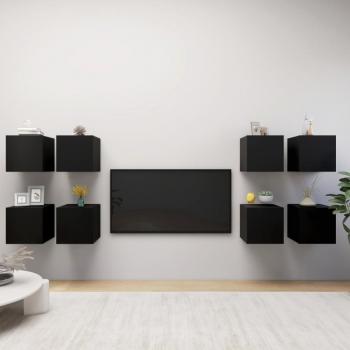 Set di Armadietti a Parete per TV 8 pz Neri 30,5x30x30 cm