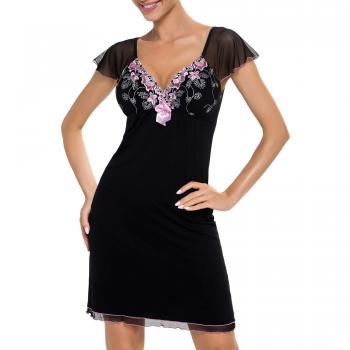R-Dessous Exklusives Damen Kurzarm Nachtkleid Negligee Sleepshirt Viskose Nachtwäsche Nachthemd Dessous Groesse: L