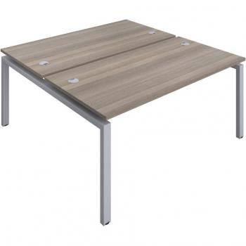 Telescopic Slide‑Bench for Eight, 1.6 m Length, Cable Port, Silver Frame, Grey Oak