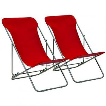Chaises de plage VidaXL en rouge (lot de 2), conçues avec acier et tissu Oxford