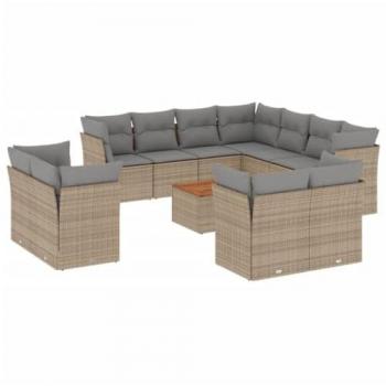 Set de mobilier de jardin 12 pcs beige avec coussins en résine tressée