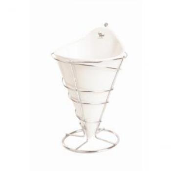 Party Fry Basket with Porcelain Base and Stainless Steel Handle