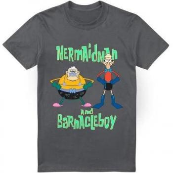 Charcoal SpongeBob SquarePants Men’s T‑Shirt Featuring Mermaid Man & Barnacle Boy