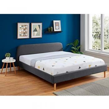 Lit adulte gris foncé 180x200 avec sommier à lattes et tête de lit