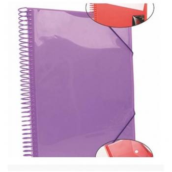 Carpeta Espiral Lila 20 Fundas A4 con Bolsillo 31x25x2 Cms