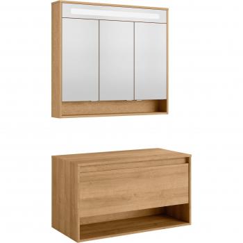 FACKELMANN Natura Badmöbel Set, Waschbeckenunterschrank und Spiegelschrank