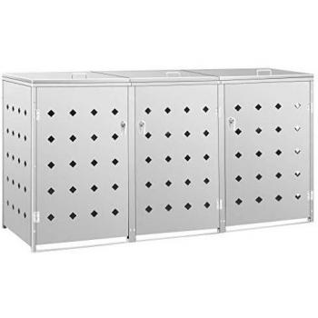 Abri de tri des déchets triple sur roulettes 240 L Acier inoxydable