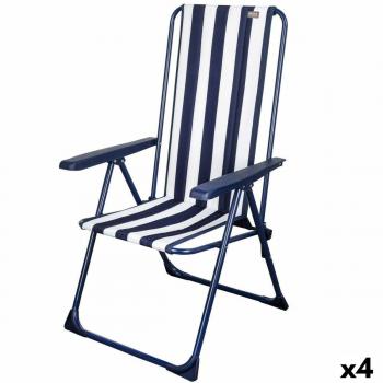 4 Chaises Pliante Aktive à Rayures Blanc Bleu Marine 46 x 101 x 59 cm