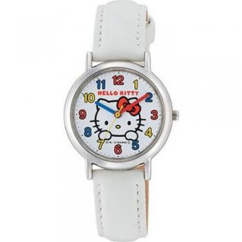 Citizen Q&Q Reloj Analógico Hello Kitty: Elegancia Blanca y Resistencia al Agua con Correa de Cuero