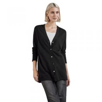 Cardigan STREET ONE Gr. 38, schwarz, Damen, Stoff, 52% Viskose, 28% Polyester, 20% Polyamid, unifarben, Strickjacken, mit V-Ausschnitt
