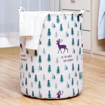 Round, Large-Capacity Laundry Basket with Cat Pattern and Folding Feature