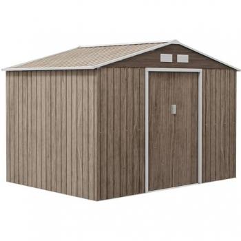 Cabanon Outsunny en métal, 54 m², fondation porte coulissante, portes verrouillables, 4 aérations – 277 × 195 × 192 cm – marron