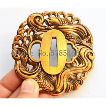 Juego de tsuba y menuki con protector de pez para katana