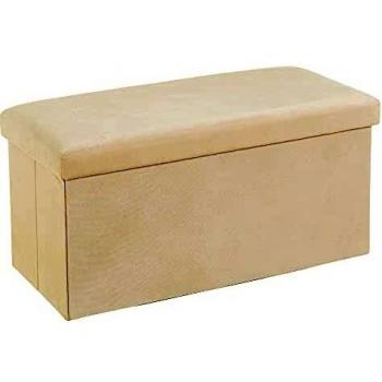 Arcón puff plegable beige de terciopelo 38x38x76 cm