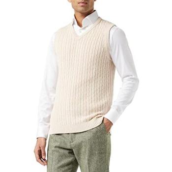 XPOSED Men’s XL Beige V‑Neck Knitted Sweater, Sleeveless