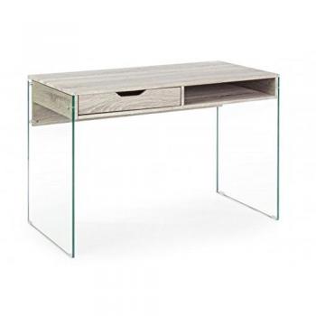 Scrivania Armos 110x55 cm in Vetro e Legno Naturale