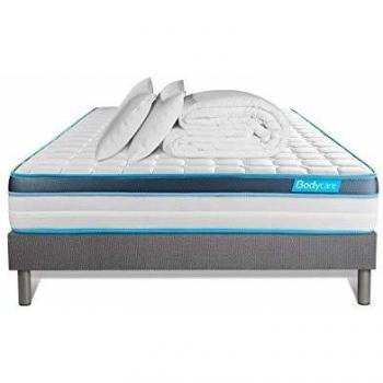 Pack Matelas Bodyfit 180x200 + Sommier Gris + Couette 240x220cm + 2 Oreillers 60x40cm