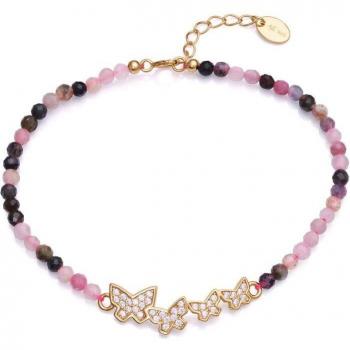 Pulsera de plata de ley Viceroy bañada en oro con mariposas y piedras de colores