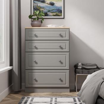 Swift Norfolk Tall Grey & Light Oak 4-Drawer Chest, 74 cm Height