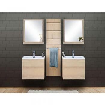 Estilo baño roble 60 cm: 2 muebles, 2 espejos + módulo Enio