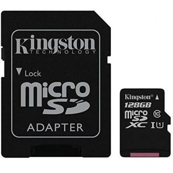 Kingston SDC10G2/128GB MicroSDXC da 128 GB, Classe 10 UHS-I, Velocità di Lettura 45 MB/s con Adattatore SD incluso, Nero