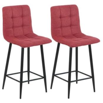 Ernest – Duo de Tabourets de Bar Gris avec Pieds Métal Rouge