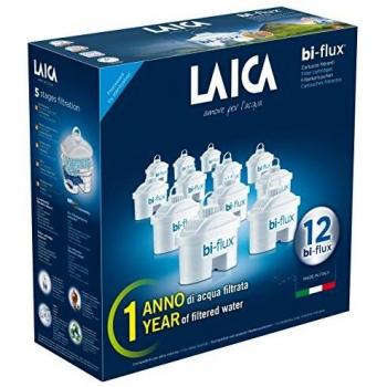 (TG. 12 filtri) Laica F12M Bi-Flux Cartucce filtranti per il Trattamento dell'Acqua, Confezione da 12 Pezzi, Bianco, Dimensioni: 10 X 9