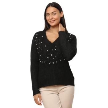 Pull Élégant Noir Maille Crochet – La Modeuse