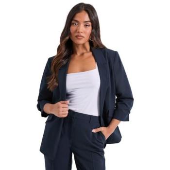 Ruched Sleeve Petite Navy Blazer for Women – 14