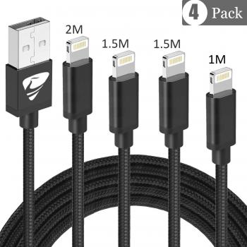 IPhone Charger Cable Aioneus MFi Certified Lightning Cable [1M+1.5M+1.5M+2M] Nylon Braided iPhone Charging Cable for iPhone XR/XS/X MAX/8/7/6/5/SE-(Black)