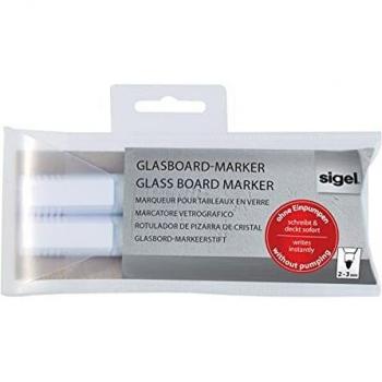 Sigel GL715 Glasboard-/Kreidemarker, abwischbar, weiß, Rundspitze 2-3 mm, 2 Stück