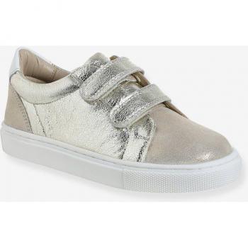Gold LEATHER Hook‑Loop Child’s Trainer, VERTBAUDET, UK7 (Size 24), Autonomy Feature